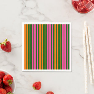 Green Orange Pink Vertical Stripes Design Napkin