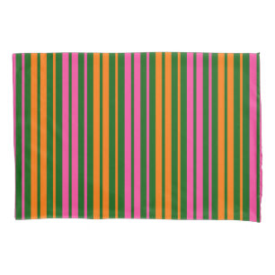 Green Orange Pink Vertical Stripes Design Pillowcase