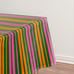 Green Orange Pink Vertical Stripes Design Tablecloth