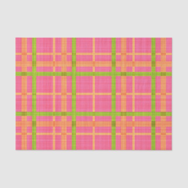 GREEN ORANGE PINK YELLOW PLAID PATTERN TISSUE PAPER (Front)