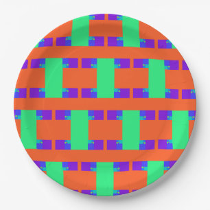 green orange purple abstract art pattern   paper plate