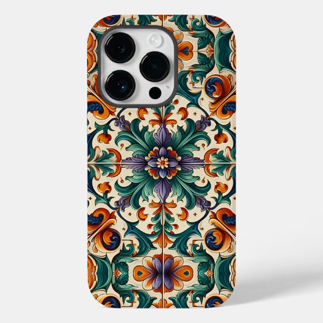 Green Orange Purple Portuguese Azulejos Tiles Art Case-Mate iPhone Case (Back)