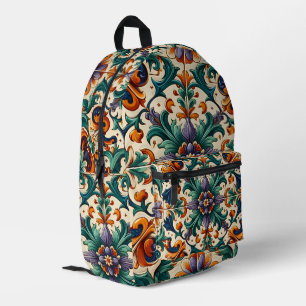 Green Orange Purple Portuguese Azulejos Tiles Art Printed Backpack