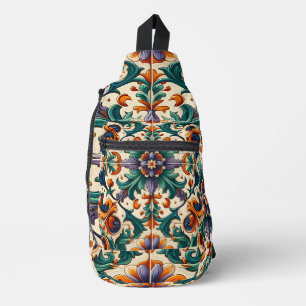 Green Orange Purple Portuguese Azulejos Tiles Art Sling Bag