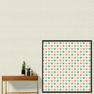 Green Orange Red Stars Geometric Pattern on Cream  Wallpaper