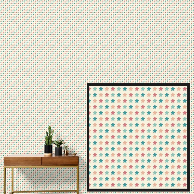 Green Orange Red Stars Geometric Pattern on Cream  Wallpaper (Creator Uploaded)