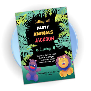 Green Orange Safari Birthday Invitations