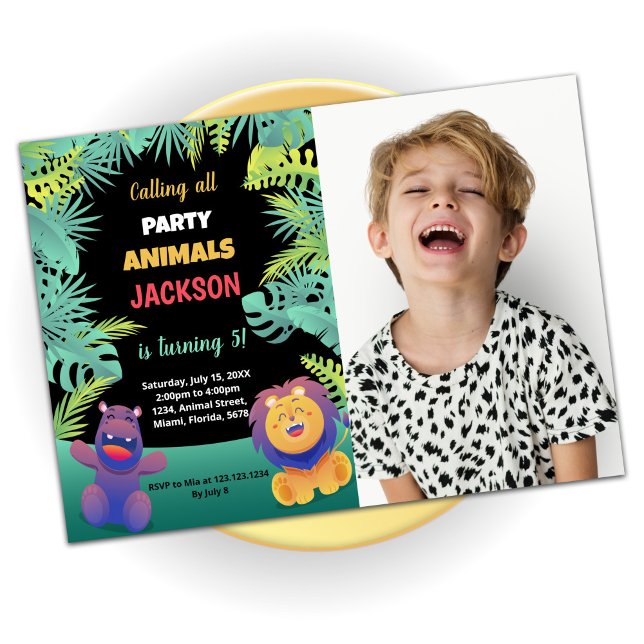 Green Orange Safari Birthday Invitations W Photo (Creator Uploaded)