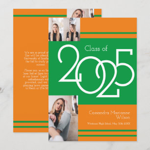 Green Orange School Colours Graduation Announcemen Invitation
