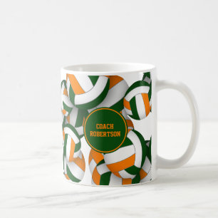 green orange school colours volleyball coach gift coffee mug