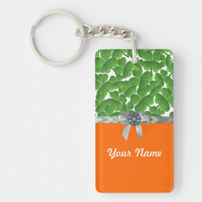 Green & orange shamrock pattern key ring (Front)