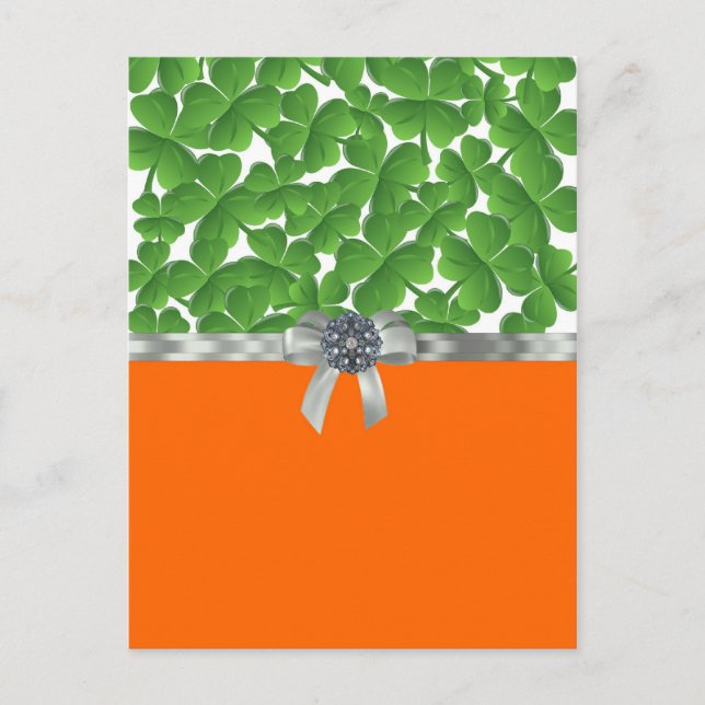 Green & orange shamrock pattern postcard (Front)