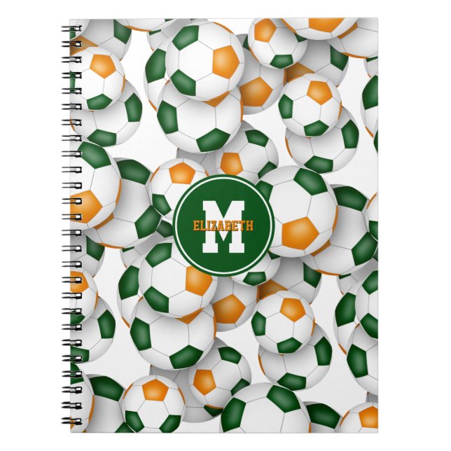 green orange soccer balls pattern kids sports notebook (Front)