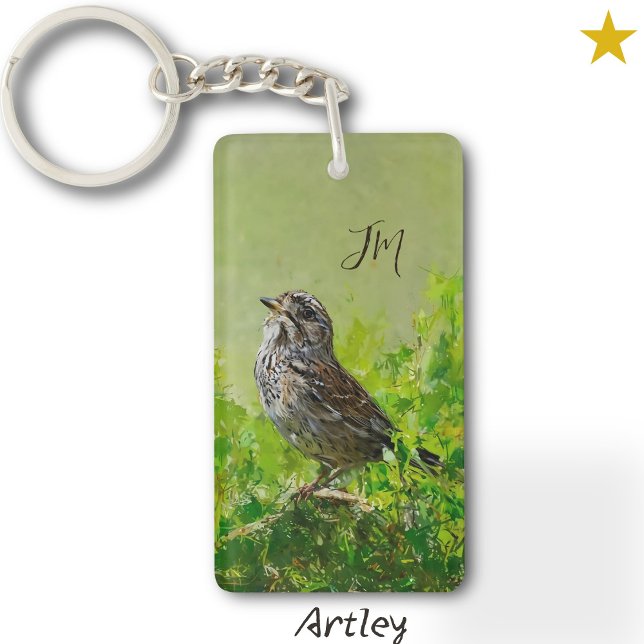 Green Orange Song Sparrow Bird Painting Initials  Key Ring (Creator Uploaded)