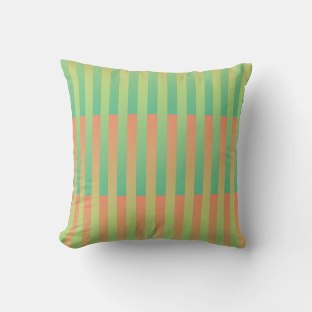 Green Orange Striped Pattern Cushion (Front)