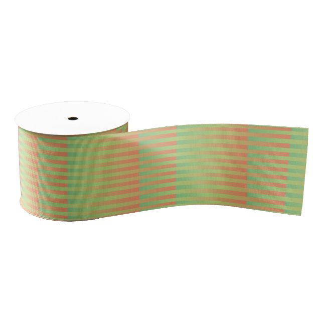 Green Orange Striped Pattern Grosgrain Ribbon (Spool)