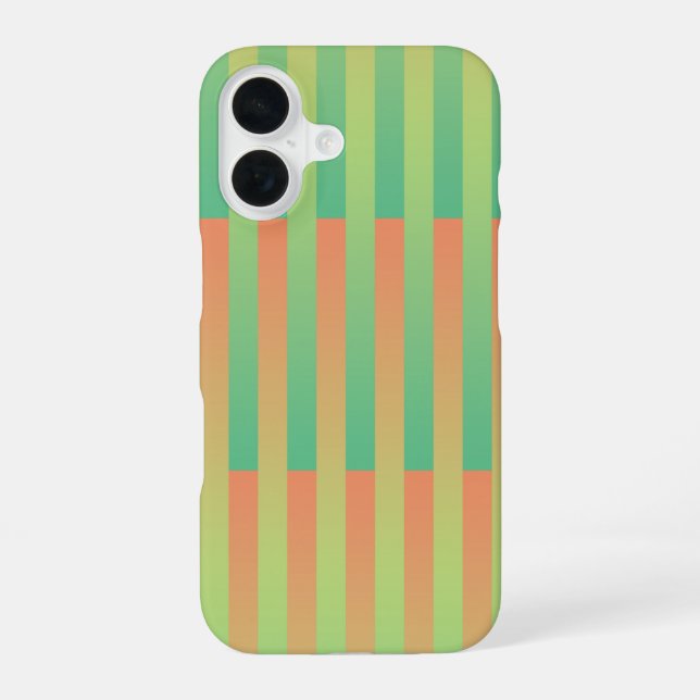 Green Orange Striped Pattern iPhone 16 Case (Back)