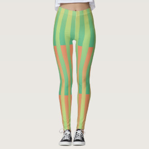 Green Orange Striped Pattern Leggings