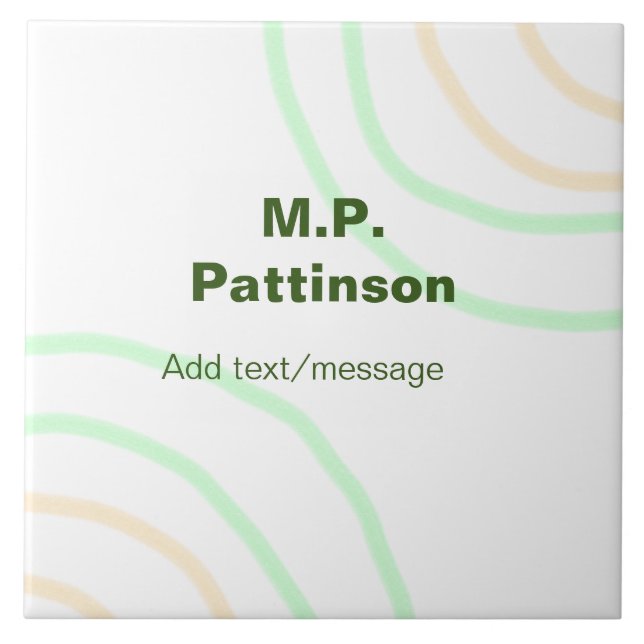 Green orange stripes add name text message simple  ceramic tile (Front)