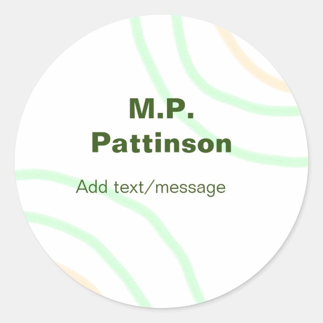 Green orange stripes add name text message simple  classic round sticker (Front)