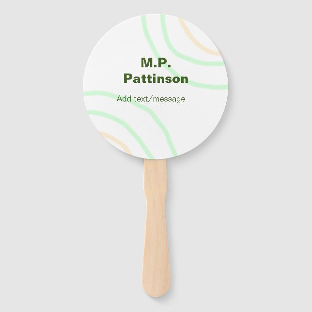 Green orange stripes add name text message simple  hand fan (Front)