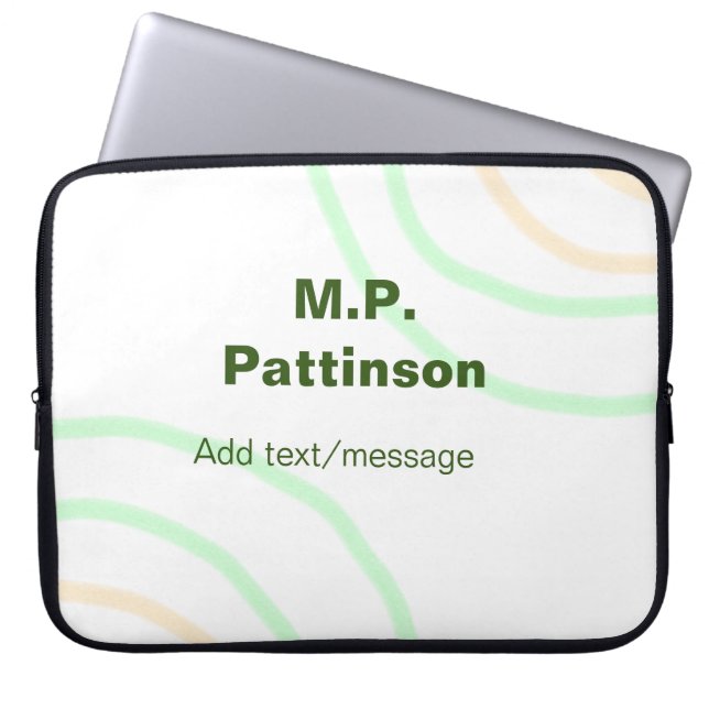 Green orange stripes add name text message simple  laptop sleeve (Front)