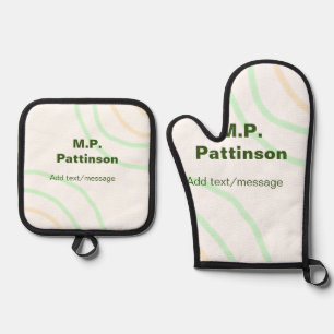 Green orange stripes add name text message simple oven mitt & pot holder set