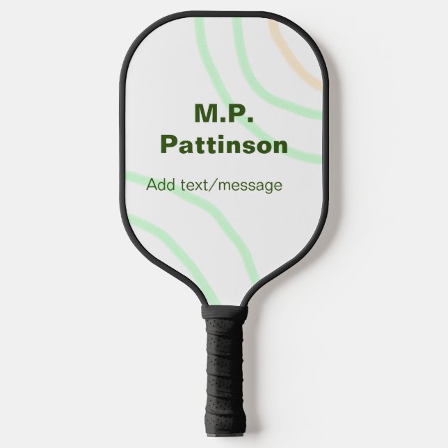 Green orange stripes add name text message simple  pickleball paddle (Front)