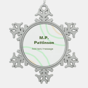 Green orange stripes add name text message simple snowflake pewter christmas ornament
