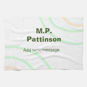 Green orange stripes add name text message simple tea towel