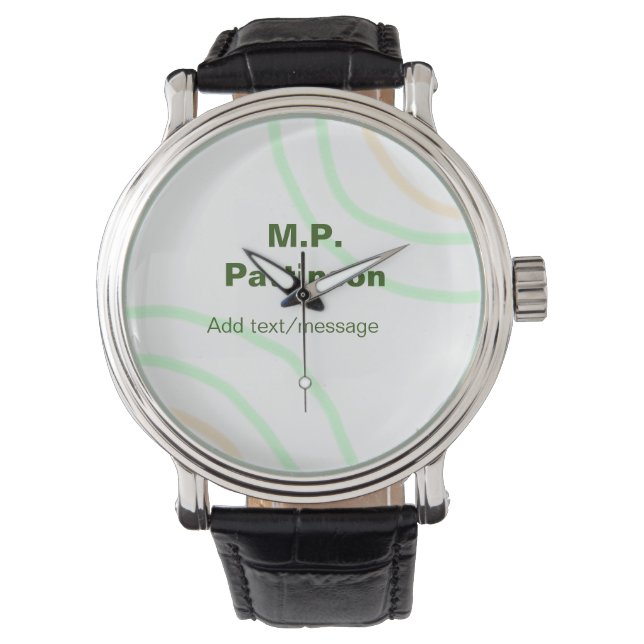 Green orange stripes add name text message simple  watch (Front)