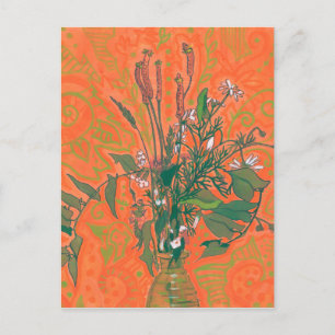 Green & Orange  Summer Wildflowers Floral Painting Postcard