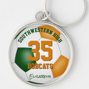 green orange team colors girls boys sporty soccer key ring