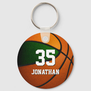 green orange team colours boys girls basketball key ring