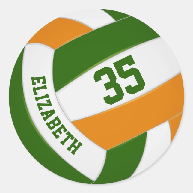 green orange team colours boys girls volleyball classic round sticker (Front)