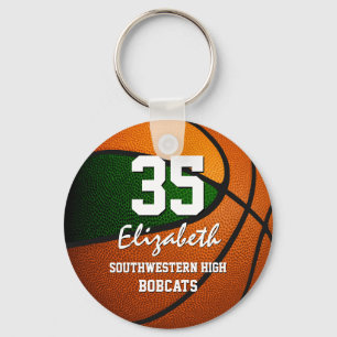 Green orange team colours girls boys basketball key ring