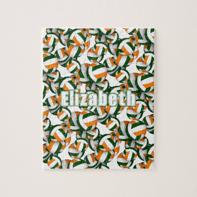 green orange team colours girls boys volleyball jigsaw puzzle (Vertical)