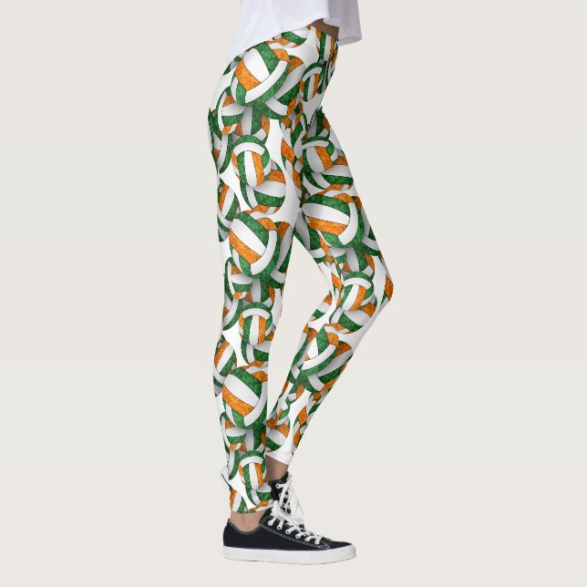 Green orange team colours girly volleyballs patter leggings (Right)