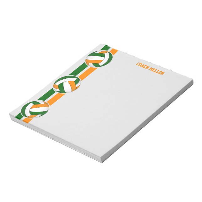 green orange team colours volleyball coach custom notepad (Rotated)