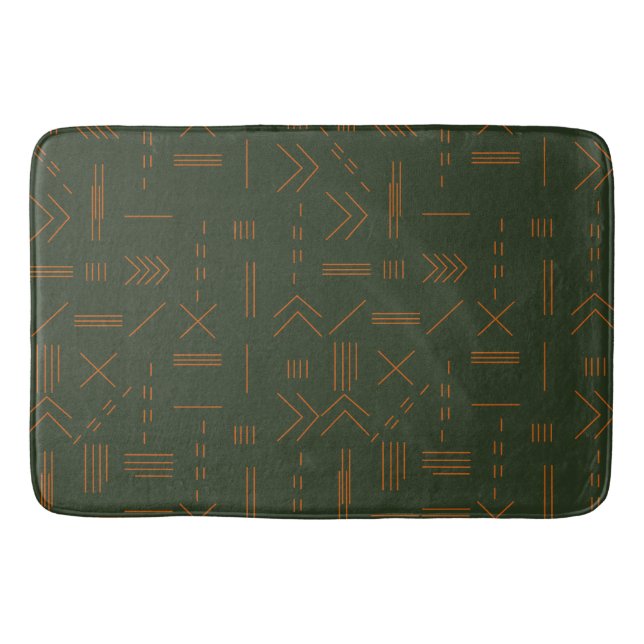 Green Orange Terracotta Geometric Pattern Bath Mat (Front)