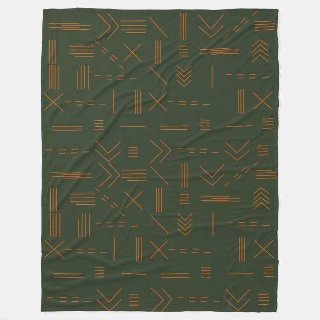 Green orange Terracotta Gorgeous Geometric Pattern Fleece Blanket (Front)