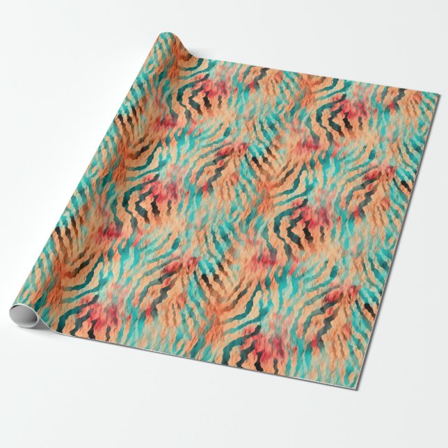 Green & Orange Tiger Stripes Wrapping Paper (Unrolled)