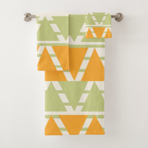 Green Orange Triangle Stripes Pattern Bath Towel Set