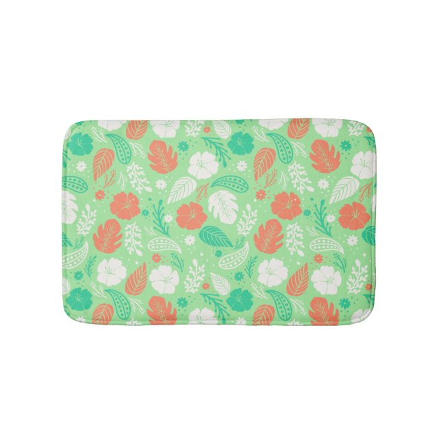 Green & Orange Tropical Foliage Pattern Bath Mat (Front)