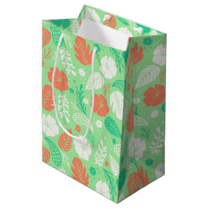 Green & Orange Tropical Foliage Pattern Medium Gift Bag