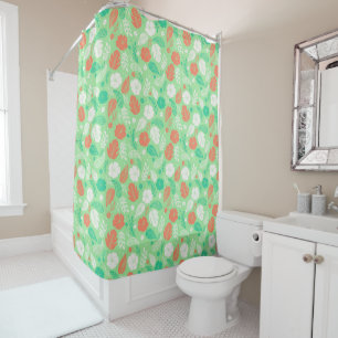Green & Orange Tropical Foliage Pattern Shower Curtain