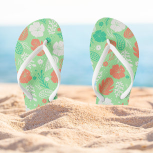 Green & Orange Tropical Foliage Pattern Thongs