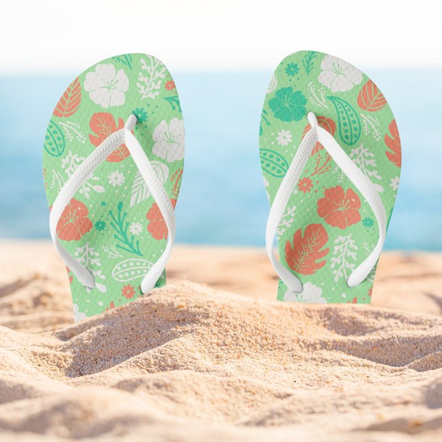 Green & Orange Tropical Foliage Pattern Thongs (Creator Uploaded)