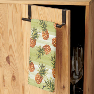 Green Orange Tropical Pineapple Fruit Pattern Tea Towel
