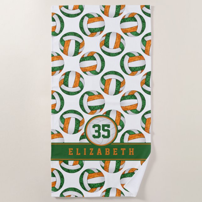 green orange volleyball girls team spirit gifts beach towel (Front)